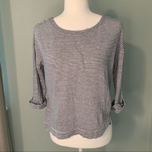 Adrienne Vittadini Navy and White Stripe Linen Top